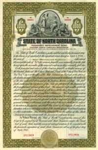 State of North Carolina - 1941 dated $1000 Specimen Permanent Improvement Bond